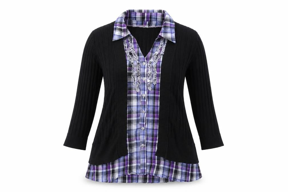 Le Grenier Womens Black Check Knit Pullover Jumper Size S