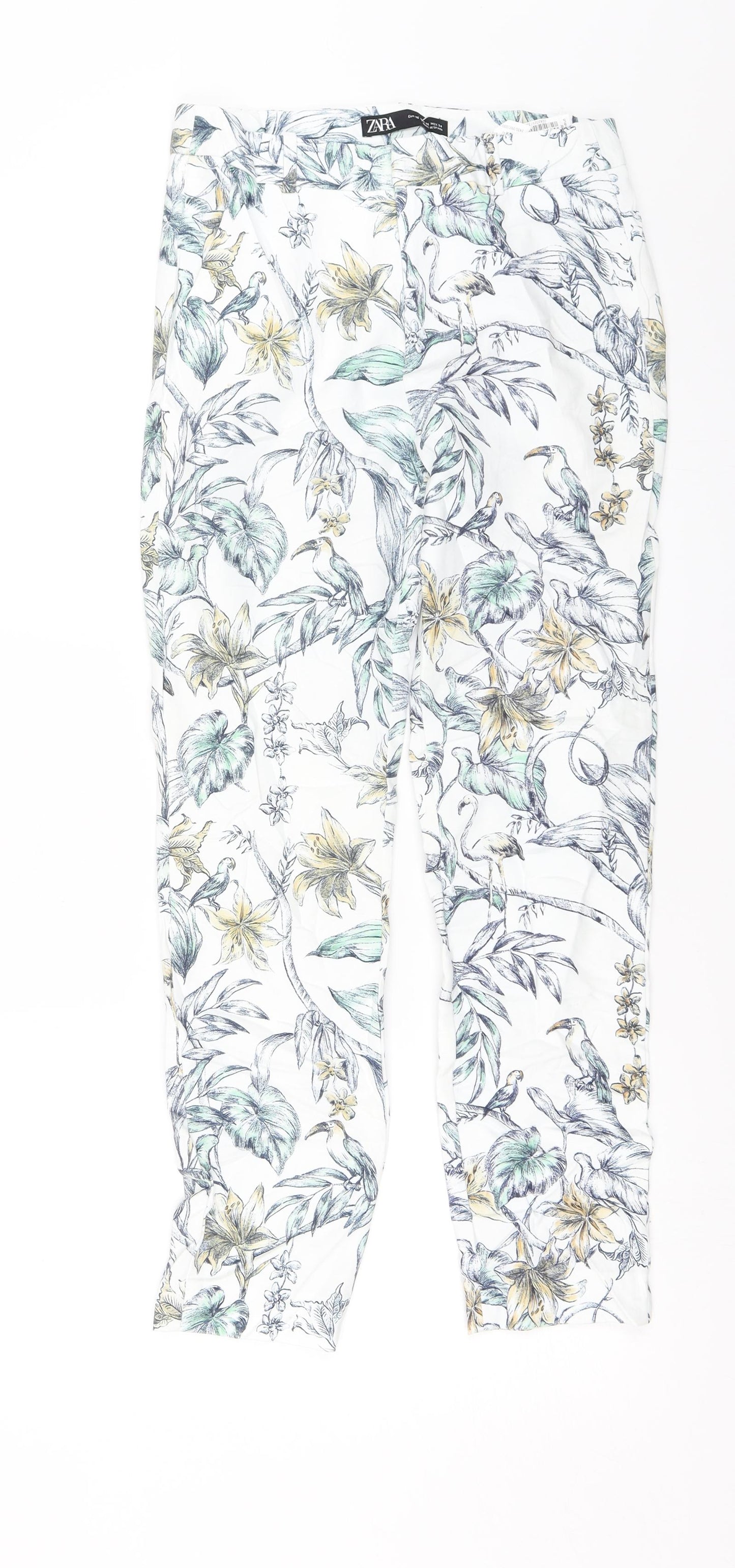 Zara Womens White Floral  Chino Trousers Size XS L24 in