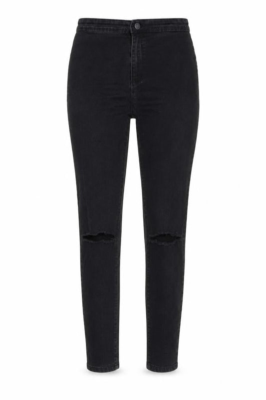 Front view of Denim & Co. women’s black skinny jeans, size UK 12, 26-inch leg