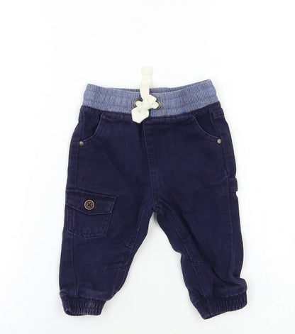 Additional front view of Matalan Baby Blue Cargo Trousers, size 3-6, Months
