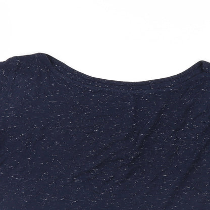 Close-up detail of Atmosphere women’s blue basic t-shirt, size UK 6