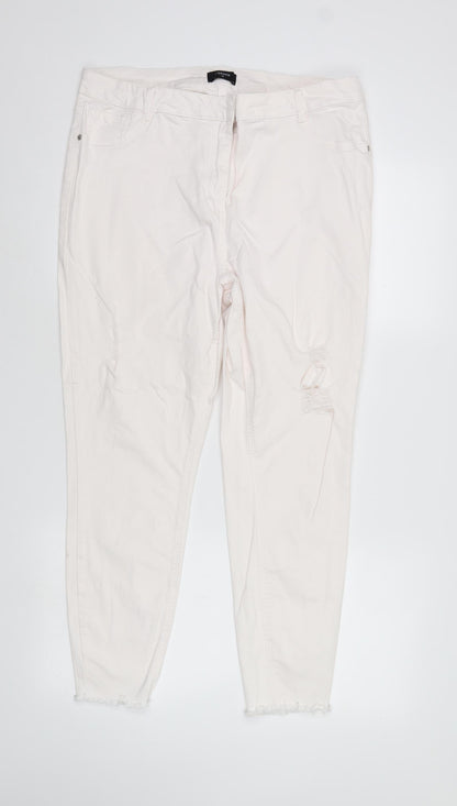 Additional front view of /Denim women’s white denim tapered jeans, size UK 18, 27-inch leg