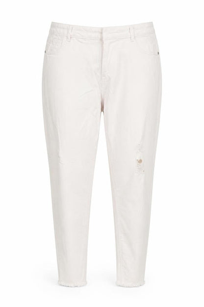 Front view of /Denim women’s white denim tapered jeans, size UK 18, 27-inch leg