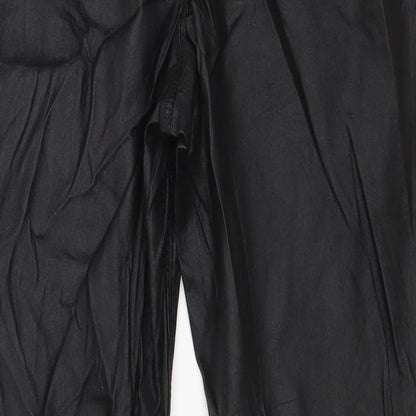 Brand and care label for Denimco women’s black trousers, size UK 12, 27-inch leg