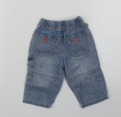 Back view of Boboli girls’ blue denim cargo jeans, size 6-9, months