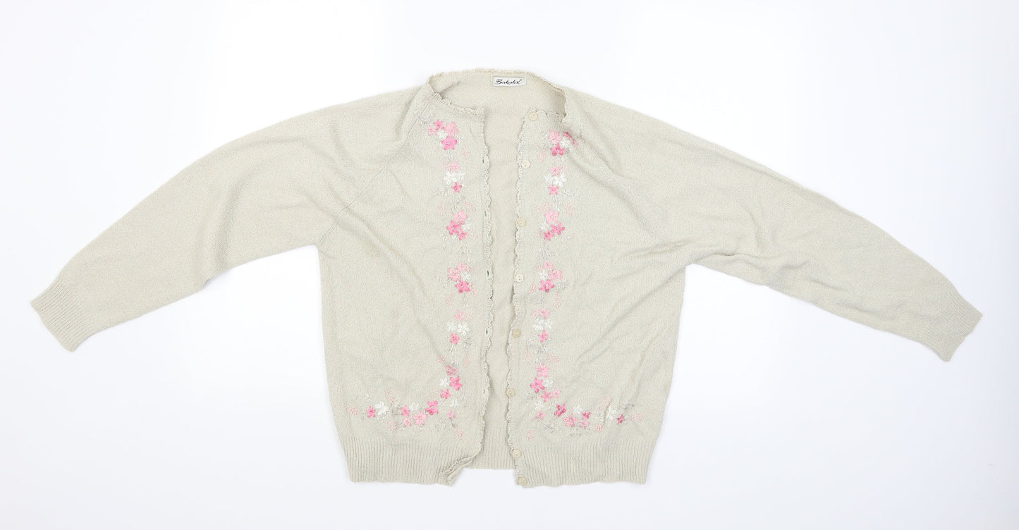 Berkertex Womens Beige Floral  Cardigan Jumper Size 14