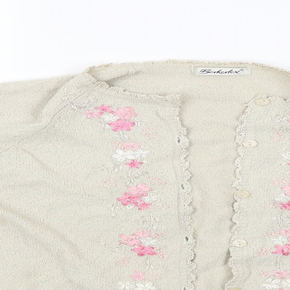 Berkertex Womens Beige Floral  Cardigan Jumper Size 14