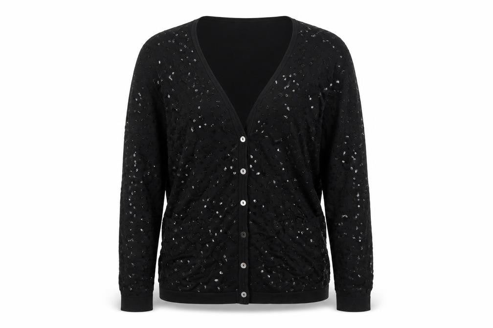 Princess Womens Black  Rayon Cardigan Jumper Size L