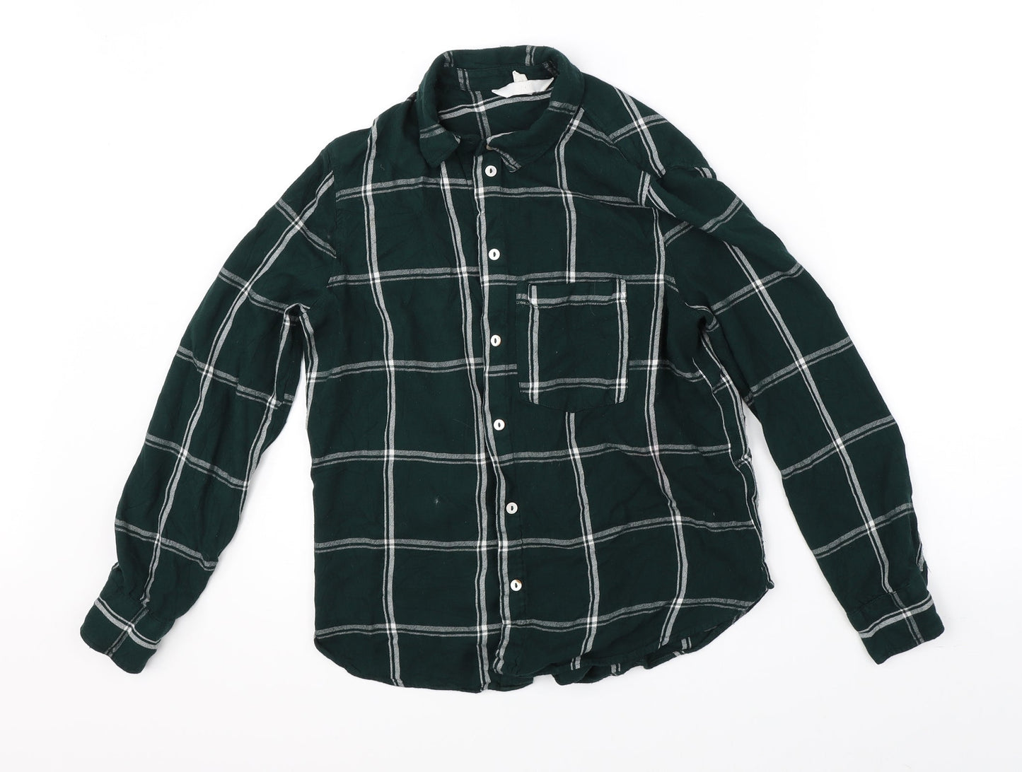 H&M Womens Green Check  Basic Button-Up Size 10