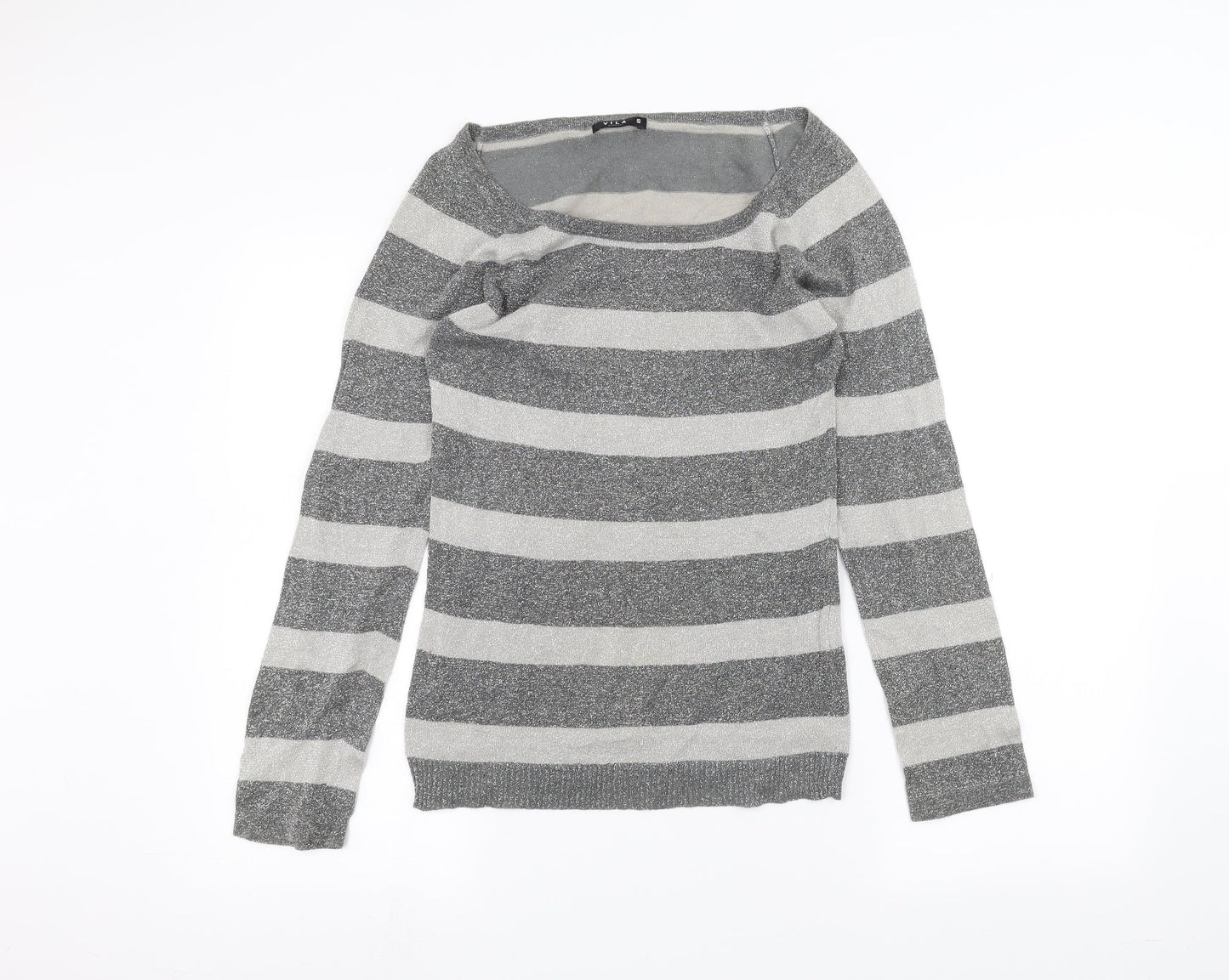 VILA Womens Grey Striped  Basic T-Shirt Size S