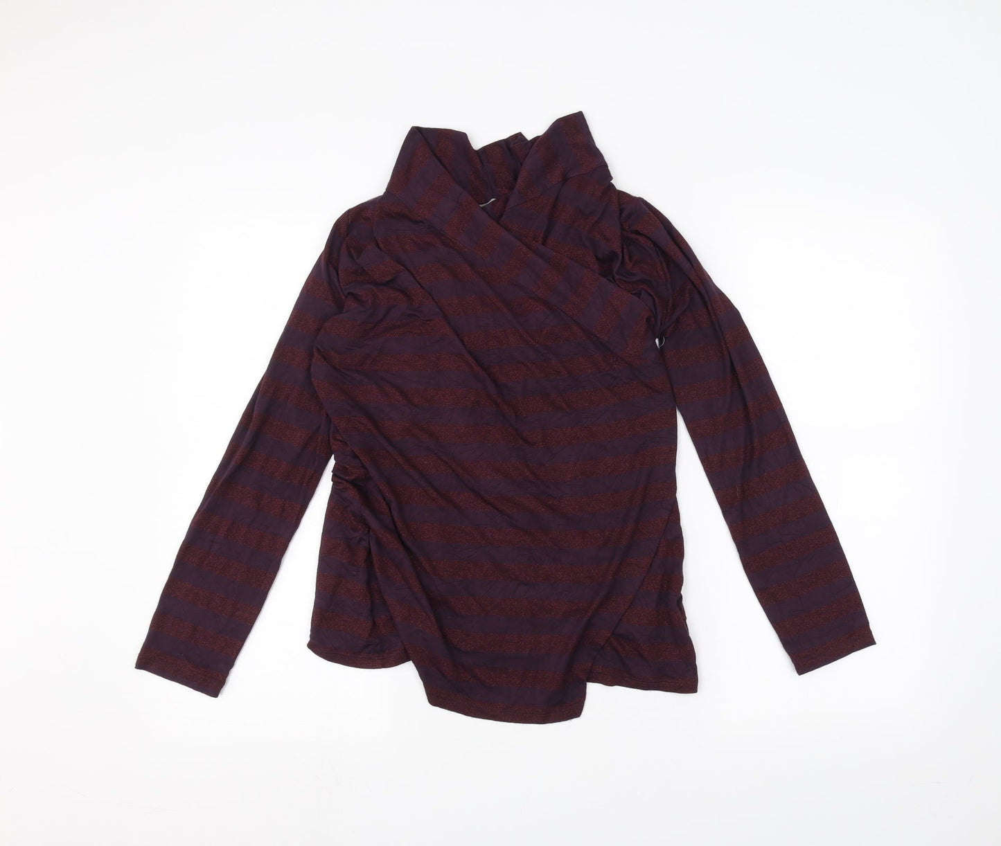 Marks and Spencer Womens Red Striped  Cardigan Jumper Size 10