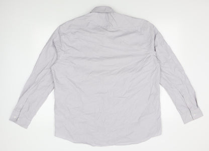 Back view of Taylor & Wright men’s grey striped button-up, size 17, - 17 1/2