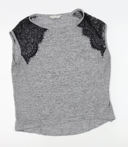 Front view of Miss Selfridge women’s grey basic t-shirt, size UK 10