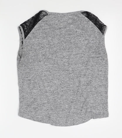 Back view of Miss Selfridge women’s grey basic t-shirt, size UK 10