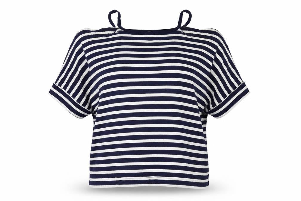 Boohoo Womens Blue Striped  Pullover Jumper Size 14  - shoulderless