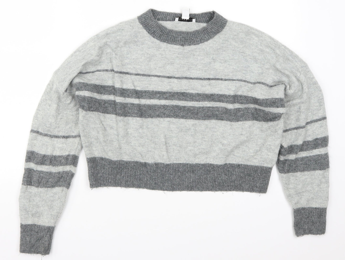 Topshop Womens Grey Striped Knit Pullover Jumper Size 10
