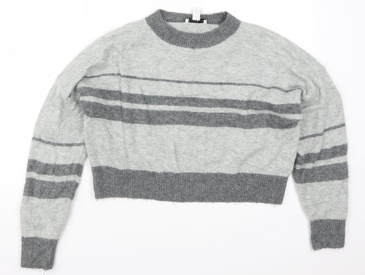 Topshop Womens Grey Striped Knit Pullover Jumper Size 10