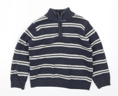 Tu Boys Blue Striped  Pullover Jumper Size 7 Years