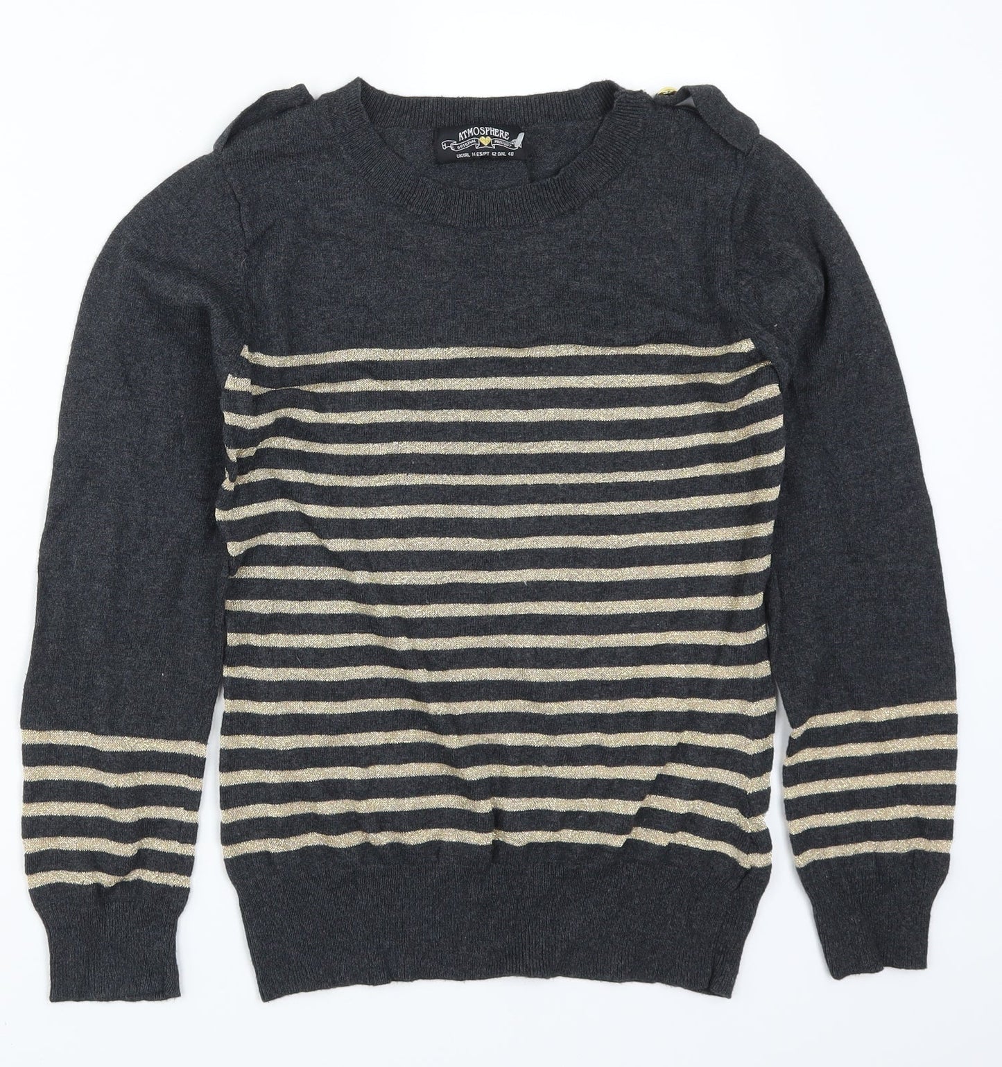 Atmosphere Womens Grey Striped  Pullover Jumper Size 14  - Gold Stripes