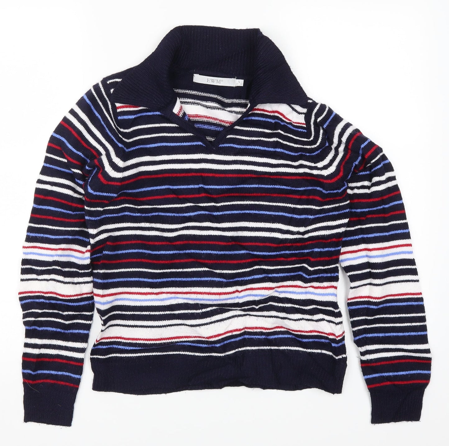 EWM Womens Blue Striped Knit Pullover Jumper Size 10  - Red
