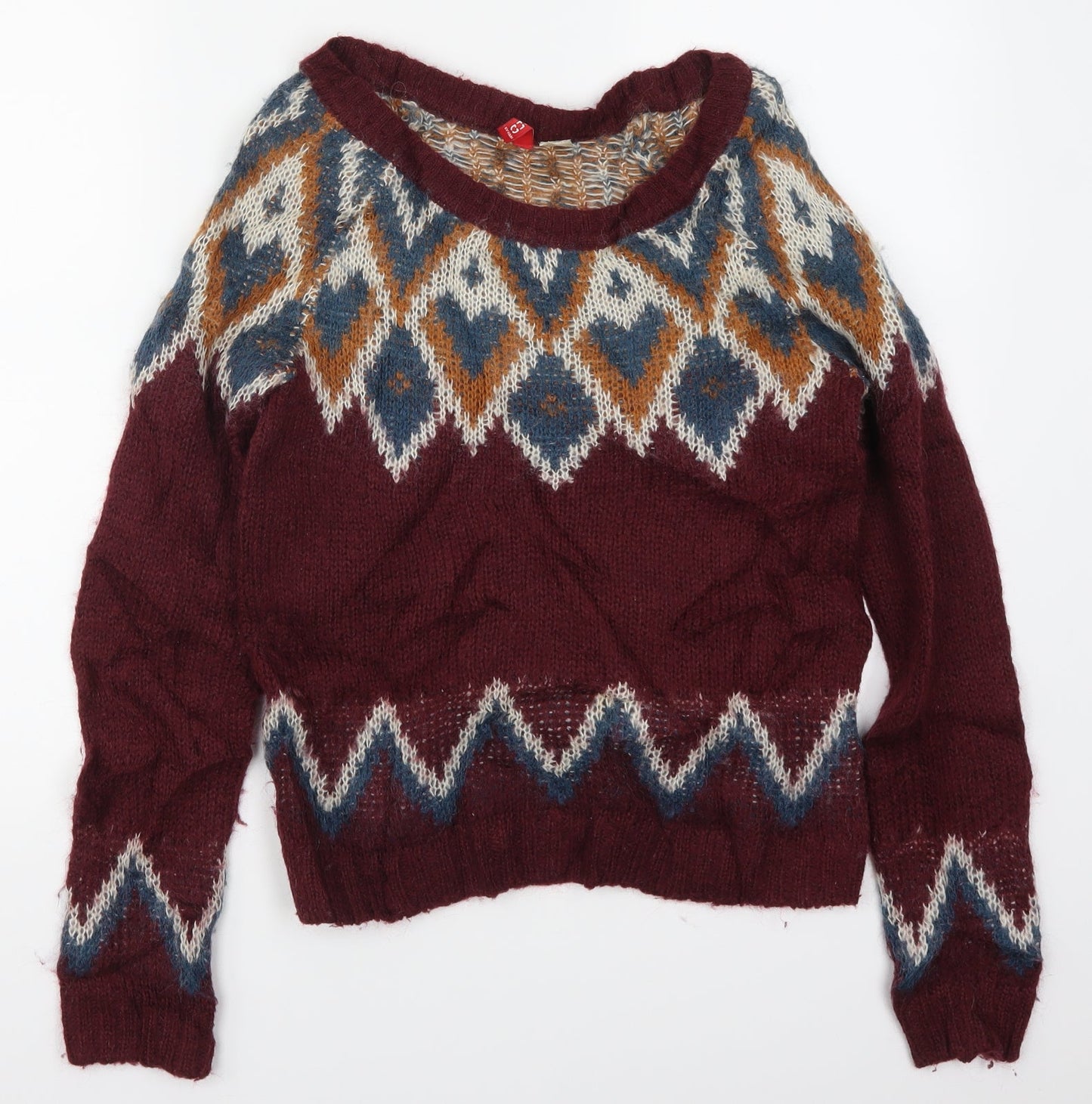 H&M Womens Red Geometric Knit Pullover Jumper Size 10