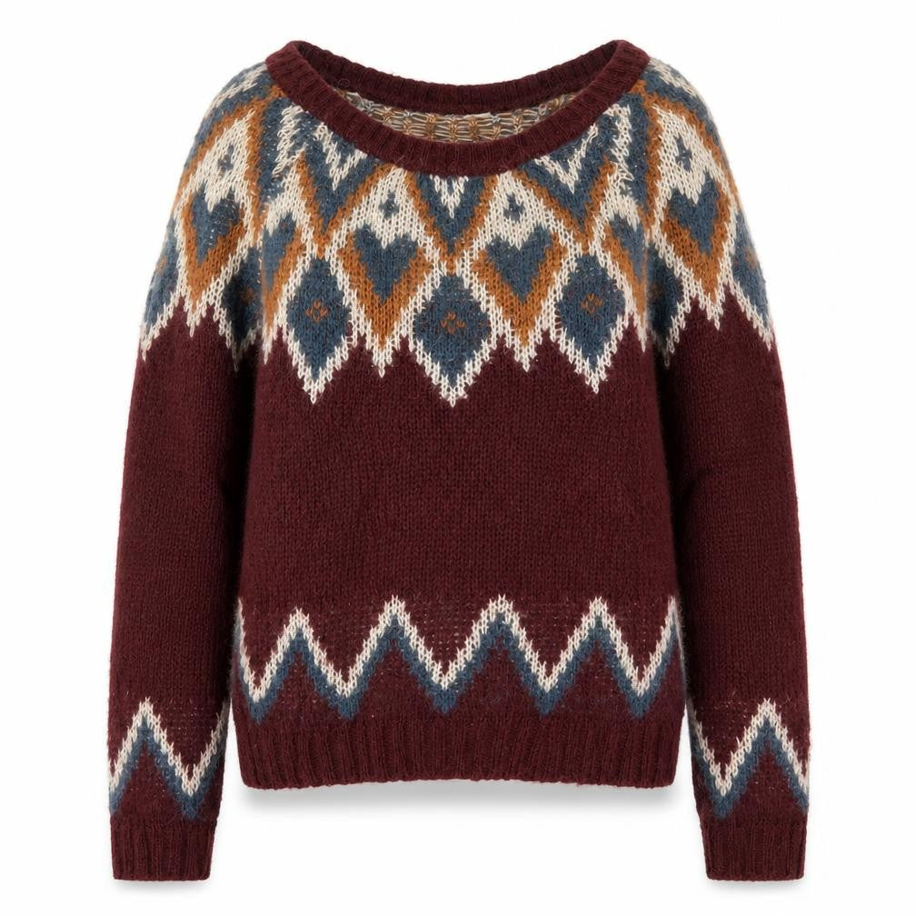 H&M Womens Red Geometric Knit Pullover Jumper Size 10