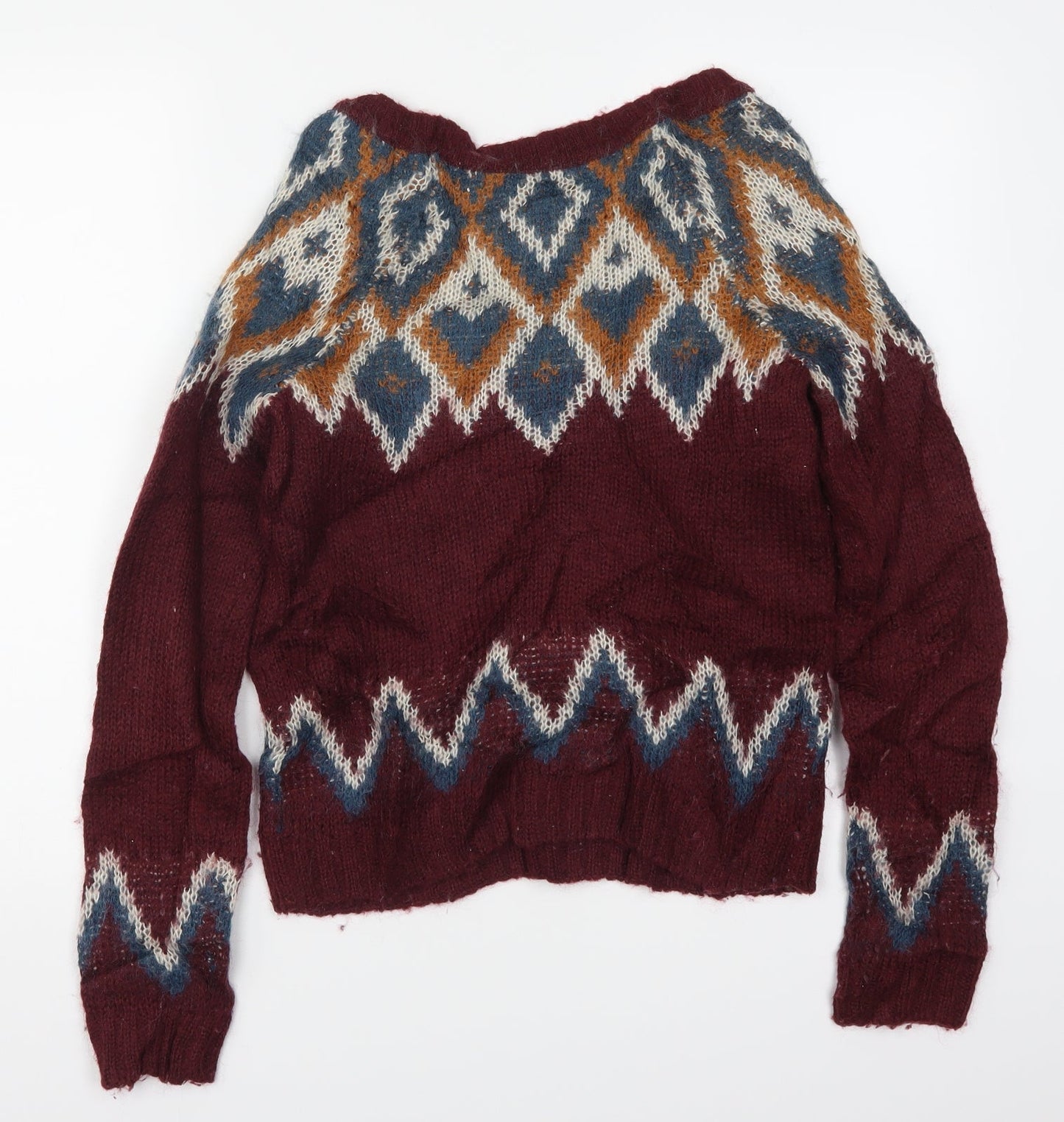 H&M Womens Red Geometric Knit Pullover Jumper Size 10