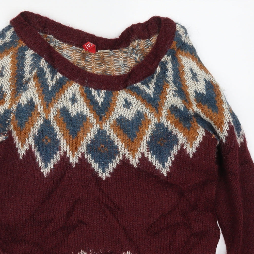 H&M Womens Red Geometric Knit Pullover Jumper Size 10