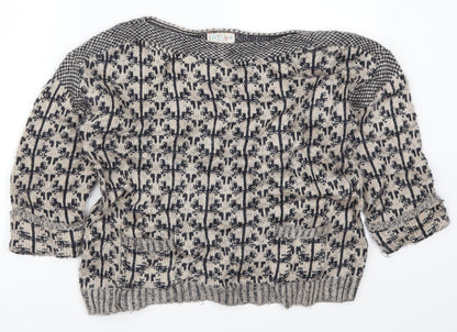 Marks & Spencer Womens Beige Geometric Knit Pullover Jumper Size 8  - Blue