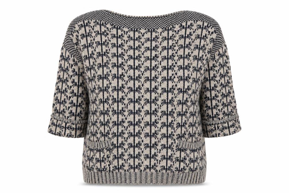 Marks & Spencer Womens Beige Geometric Knit Pullover Jumper Size 8  - Blue