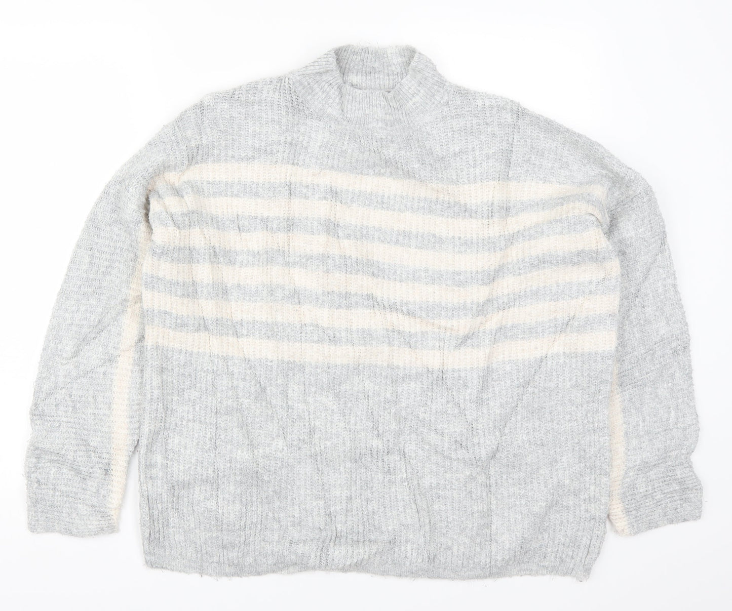 Papaya Womens Grey Striped Knit Pullover Jumper Size M