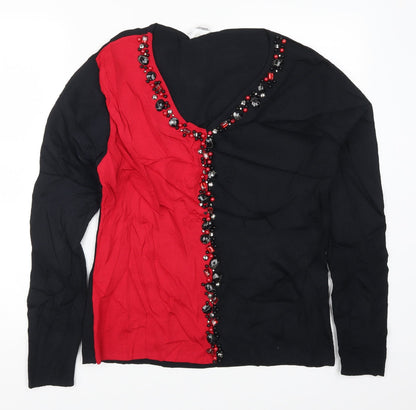 Additional front view of Roman women’s red knit jumper, size M, - colour block