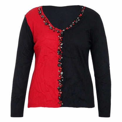 Front view of Roman women’s red knit jumper, size M, - colour block