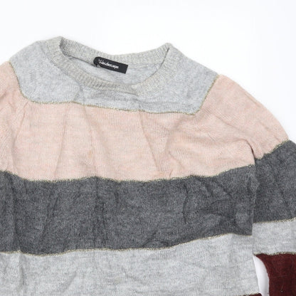 Close-up detail of Kaleidoscope women’s multicoloured striped knit jumper, size UK 10