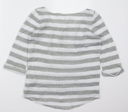 Next Womens Grey Striped Knit Pullover Jumper Size 10