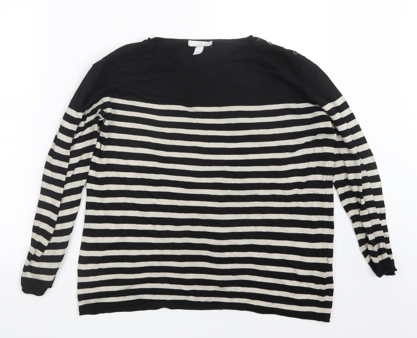 H&M Womens Black Striped Knit Pullover Jumper Size M