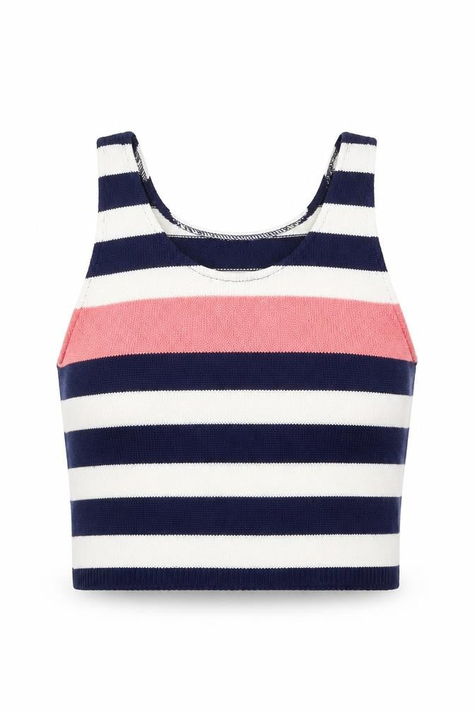 Jonathan Miller Womens Blue Striped Knit Cropped T-Shirt Size M