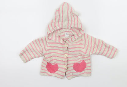 Additional front view of Gap girls’ ivory striped knit cardigan jumper, size 3-6, months