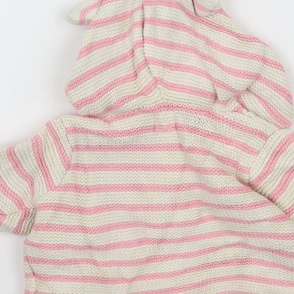 Brand and care label for Gap girls’ ivory striped knit cardigan jumper, size 3-6, months
