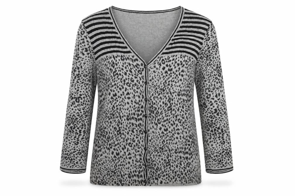 Country Casuals Womens Grey Animal Print Knit Cardigan Jumper Size M