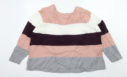 Intuition Womens Pink Striped Knit Pullover Jumper Size 18