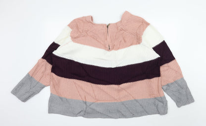 Intuition Womens Pink Striped Knit Pullover Jumper Size 18