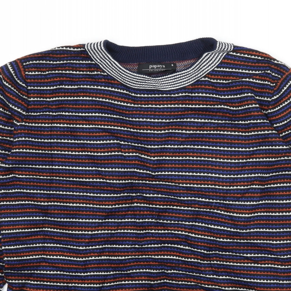 Papaya Womens Blue Striped Knit Pullover Jumper Size 8