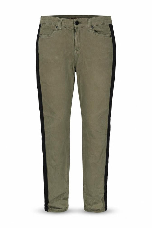 Front view of Denim Co. women’s brown striped denim skinny jeans, size UK 12, 26-inch leg