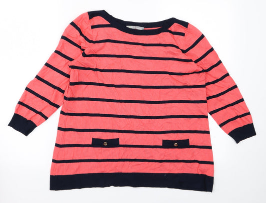 M&S  Womens Pink Striped Knit Pullover Jumper Size 14
