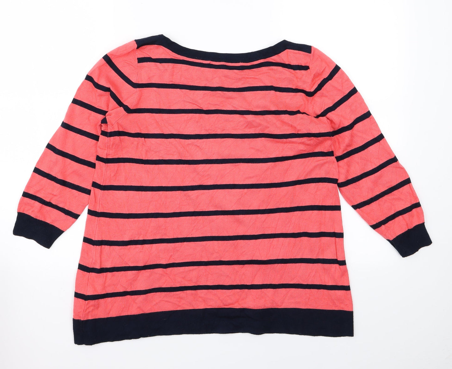 M&S  Womens Pink Striped Knit Pullover Jumper Size 14