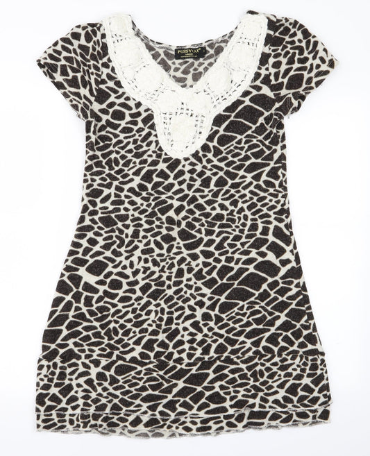 PussyCat Womens Brown Animal Print Knit A-Line  Size M