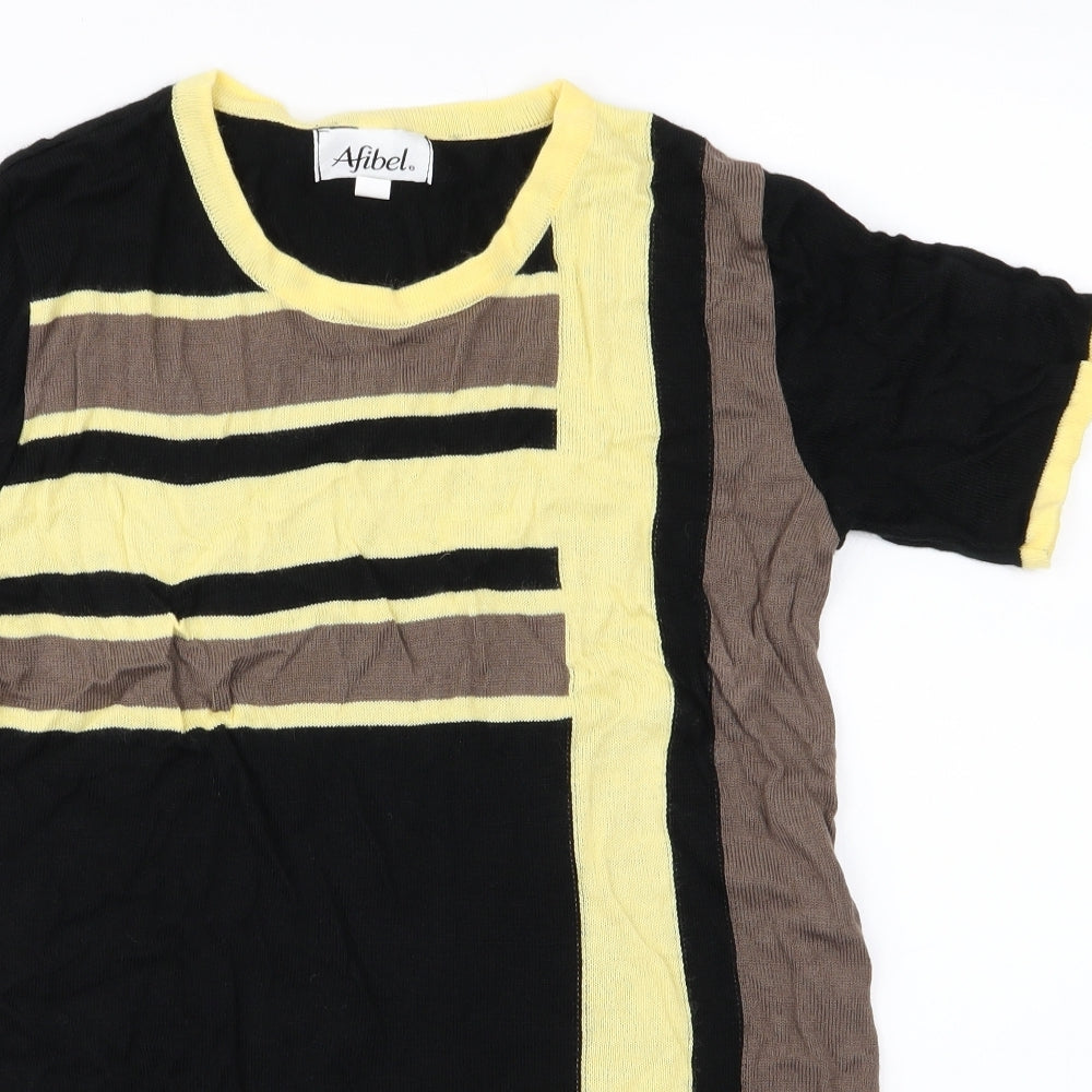 Afibel Womens Black Striped Knit Pullover Jumper Size 10