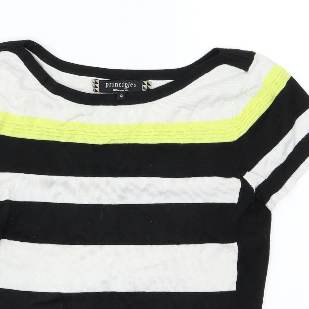 Principleas Womens Black Striped Knit Pullover Jumper Size 10