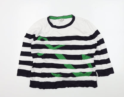 Preloved cc Womens White Striped  Pullover Jumper Size L - Front